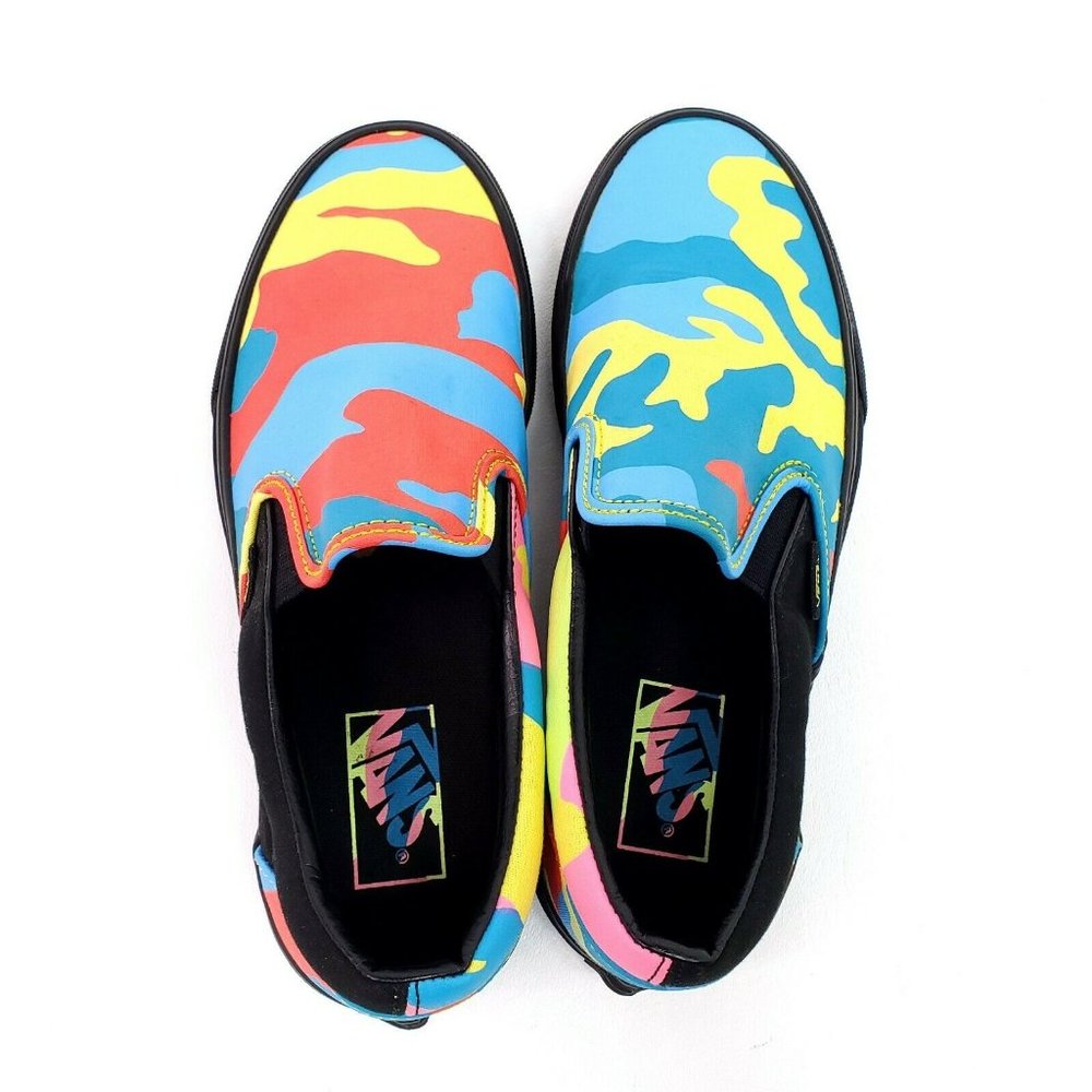Vans Womens 8 Shoes Classic Slip On Neon Camo Blue - Picture 11 of 11